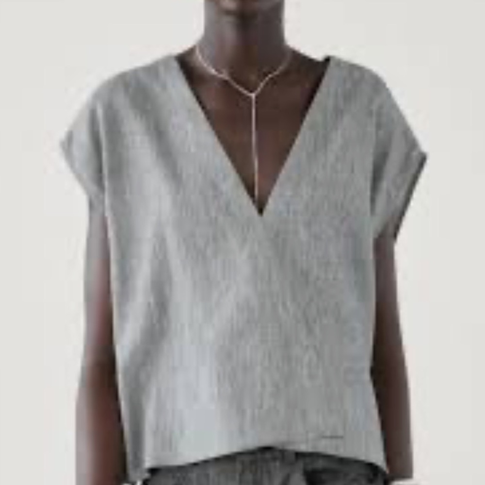 Massimo dutti grey linen blend top M/L - Picture 3 of 8